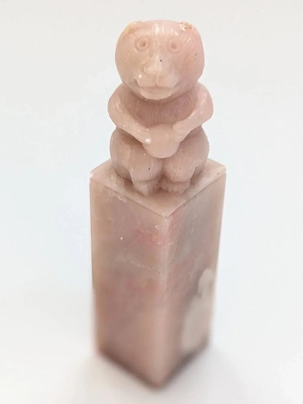 Vtg Chinese Shoushan Stone Seal Carved Monkey Finial Signature Stamp